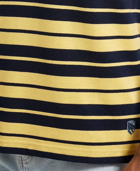 Buy Super Combed Cotton Rich Striped Polo T-Shirt - Corn Silk & Navy ...