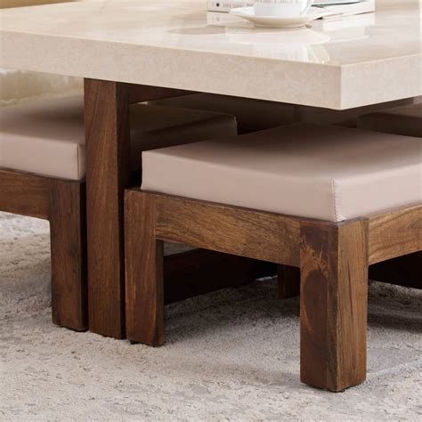 Buy Giza Composite Marble Top Coffee Table with 4 Stools - Beige from ...