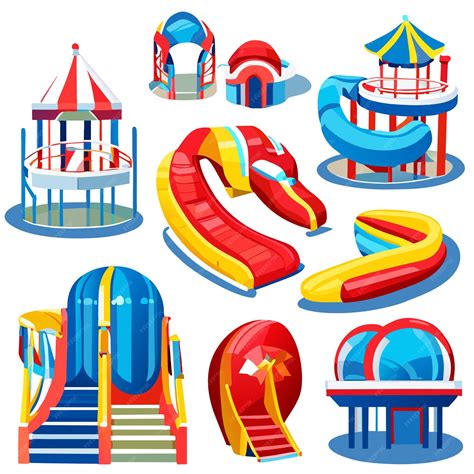 Premium Vector | Inflatable slides set summer amusement park bouncy equipment vector ...