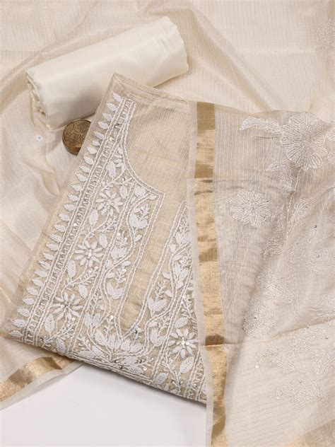 Neck Embroidered Cotton Unstitched Suit Piece With Dupatta – mbz.in