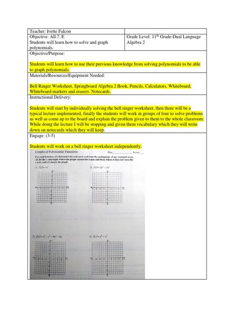 Image result for Algebra 2 Lesson Plan