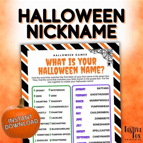 Halloween Nickname Game, Funny Halloween Name Generator Party Activity Printable, Fun Fall Fest ...