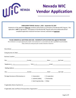 NV WIC Vendor Application 2021-2026 - Fill and Sign Printable Template ...
