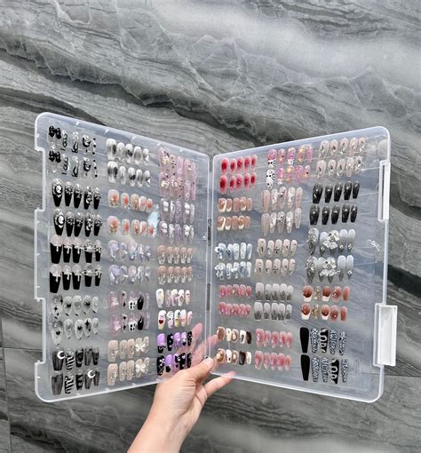 Press on Nail Storage Box Organize Fake Nail Set Acrylic Box Glue on ...