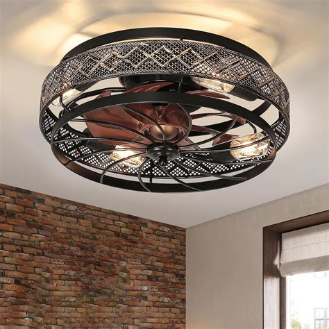 SHIHOT Low Profile Caged Ceiling Fans with Lights and Remote, Flush ...