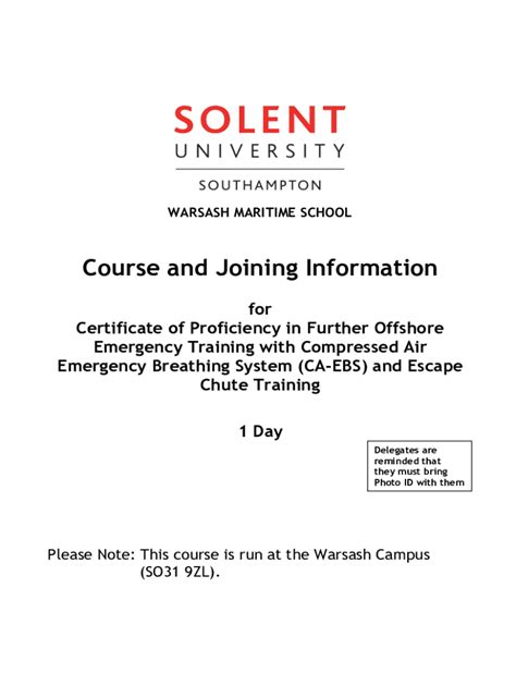 Fillable Online Further Offshore Emergency Training with CAEBS and ...