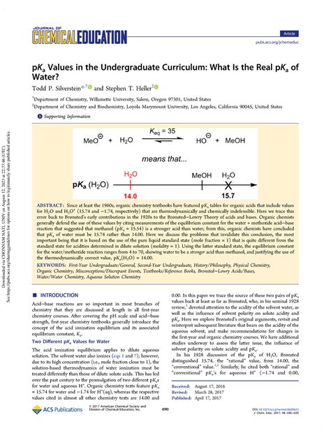 P Ka of H2O-1 - Good - pKa Values in the Undergraduate Curriculum: What ...