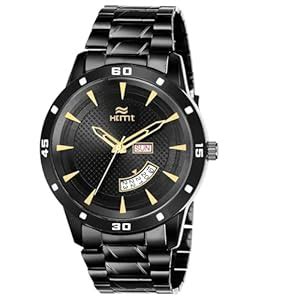 HEMT Day and Date Display Analog Watch-HM-GR1011-BLK-CH : Amazon.in ...