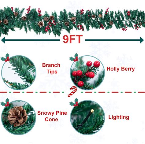 Buy Nervure 9FT Christmas Garland with 100 Lights - Pre-lit Lighted ...