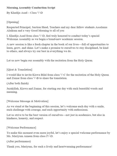 Image result for Assembly Conduction Script in English