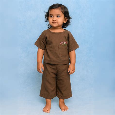 Smile Baby Brown Cotton Two-Piece Outfit for Kids (9 Months – 3 Years ...