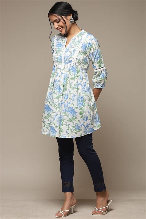 Blue Cotton Printed Kurti