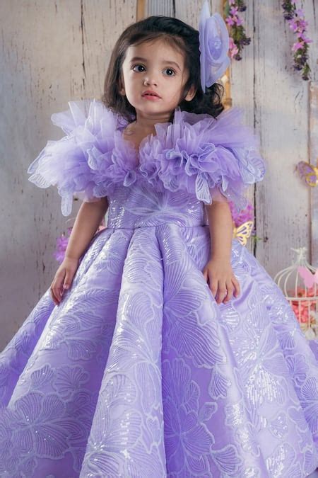 Buy Purple Net Embroidered Floral Whimsical Flower Structured Gown For ...