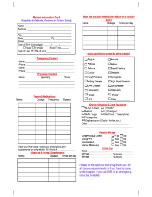 Fillable Online Medical Information Card Over the counter medications ...