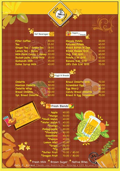 Menu at Cafe O' Corner, Chennai