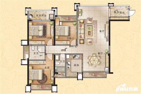 惠州中洲天御C户型 ，4房2厅2卫，136平方户型图_首付金额_4室2厅2卫_136.0平米 - 吉屋网