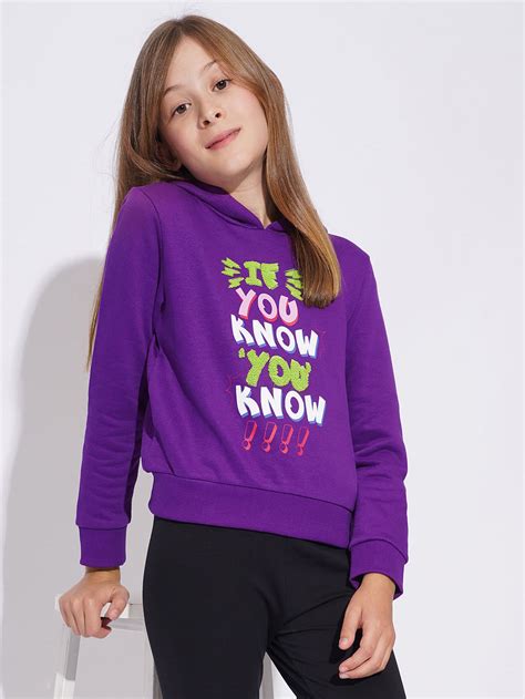 GIRLS PURPLE HOODED SWEATSHIRT