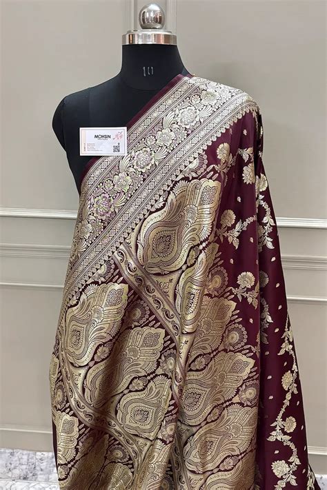 Wine Tirchi Daal Katan Silk Banarasi Saree – Mohsin Textiles