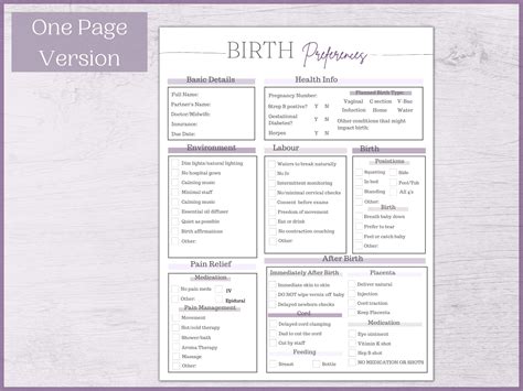 Editable Birth Plan Template |printable Birth Plan and Checklist - Etsy