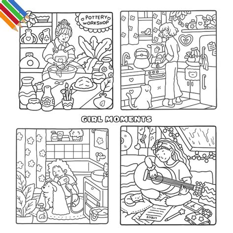 Girl Moments Coloring Book Printable Pdf Free Download