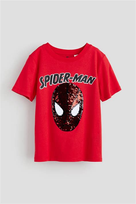 Flip-sequin T-shirt - Bright red/Spider-Man - Kids | H&M US