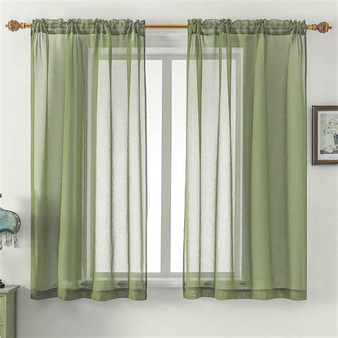 Buy DUALIFE Sage Green Curtains for Bedroom and Living Room Voile Solid ...