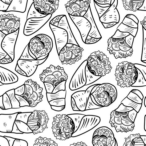 Shawarma wraps seamless black and white illustration | Premium Vector