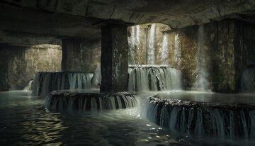Underground waterfall cascading water in a dungeon setting | Premium AI ...