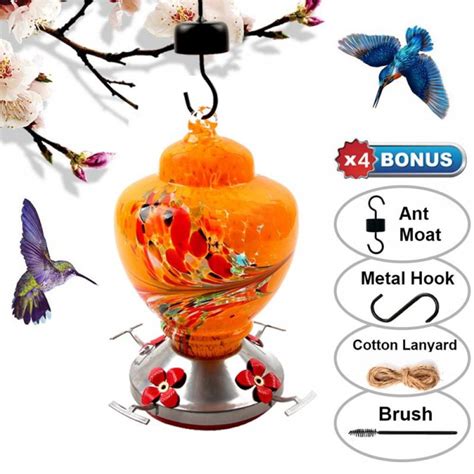 Buy Big Clearance!!Hummingbird Feeder for Outdoors - Hand Blown Glass ...