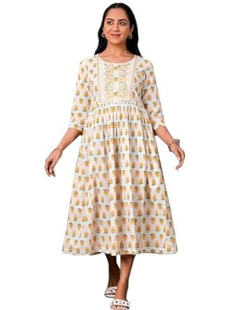 Libas Women's Cotton Fit and Flare Midi Casual Dress (37105_White ...