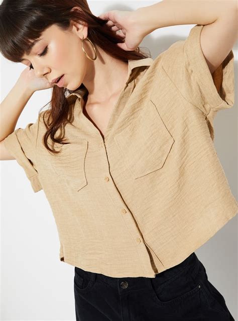 Buy URB_N Women Textured Boxy Fit Crop Shirt Online at just Rs. 699.0 ...
