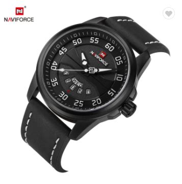 NAVIFORCE 9124 BWB Fashion Brand Men Watch Casual Leather Quartz Analog ...