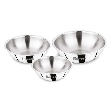 BERGNER Argent Triply Stainless Steel Tasra/Tasla/Kadhai, 3 Pcs Tasra ...