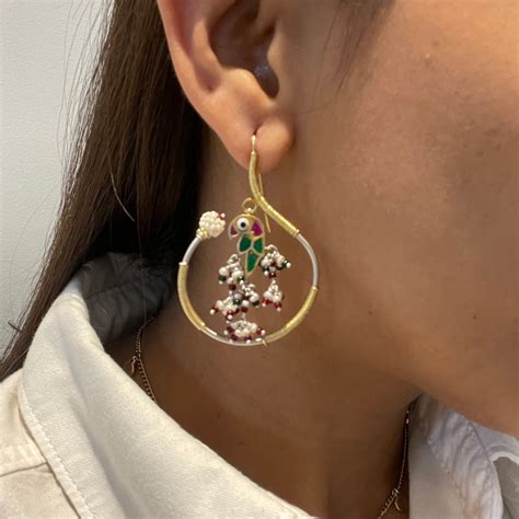 Amu Earrings (Green Bird) | Sheetal Zaveri by Vithaldas