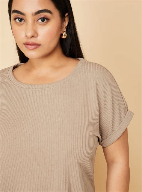 Buy Women Ribbed Knit T-shirt Online at just Rs. 499.0 - 1000014874369 ...