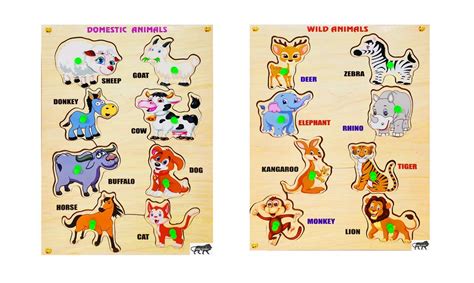poksi Educational Wooden Board Domestic and Wild Animals Puzzle with ...