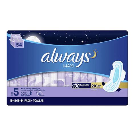 Always Extra-Heavy Overnight Maxi Pads with Flexi-Wings, 54 ct ...