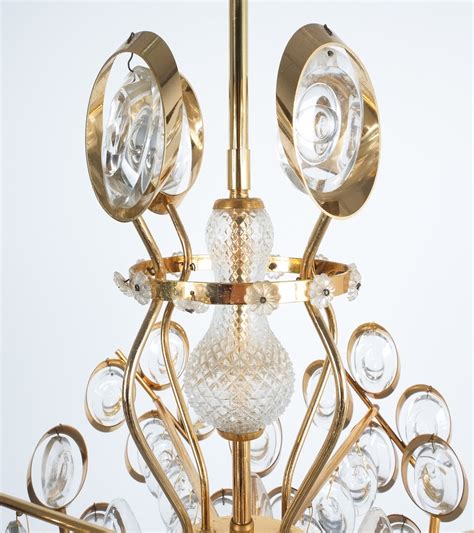 Palwa Gilt Brass and Glass Chandelier Lamp, 1970 – DERIVE