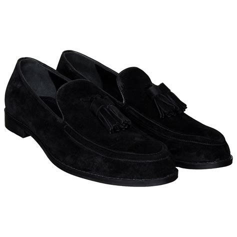 Black Suede Slip Ons With Tassels For Men-FunkyTradition