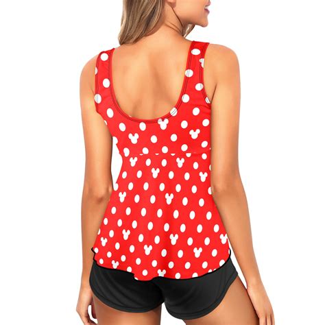 Red With White Mickey Polka Dots Two Piece Tankini Women's Swimsuit ...