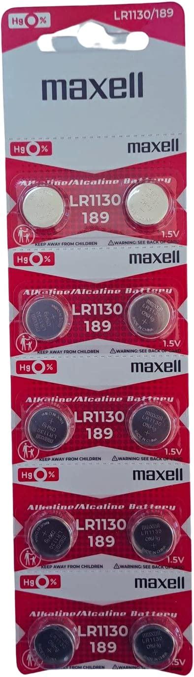 Maxell LR1130 Battery, 1.5V Micro Alkaline Button Coin Cell (10 Pieces ...