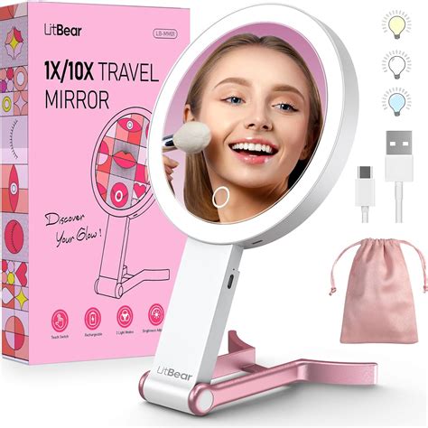 Amazon.com: LitBear Travel Makeup Mirror with Lights, Rechargeable ...