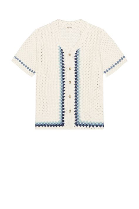 Marine Layer Archive Ace Crochet Resort Shirt in Natural Border | REVOLVE