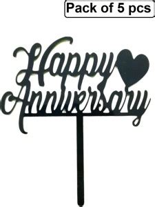 noble foods Black Acrylic Happy Anniversary Cake Topper Pack Of 5 Pcs ...