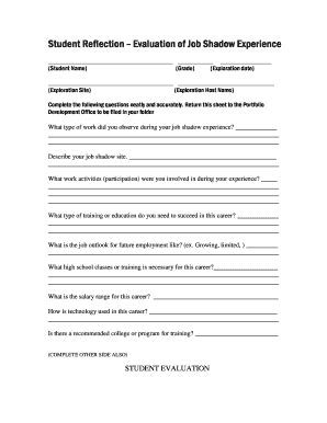 Job Shadow Evaluation Form - North Royalton Middle School - Bears ...