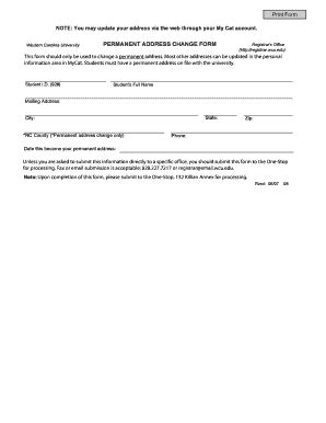 Fillable Online wcu Permanent address change form - Western Carolina ...