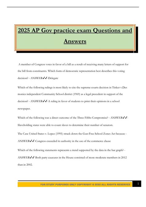 2025 AP Gov practice exam Questions and Answers - American Government ...