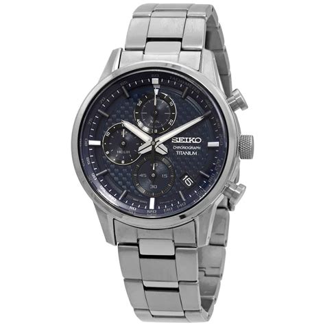 Buy Seiko Chronograph Quartz Blue Dial Grey Titanium Mens Watch SSB387 ...