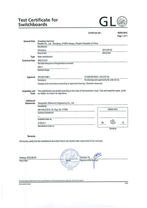 配电板GL产品证书|荣誉资质-镇江赛尔尼柯自动化股份有限公司