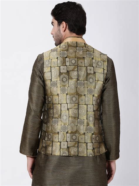VASTRAMAY Men's Gold Cotton Silk Blend Ethnic Jacket – vastramay